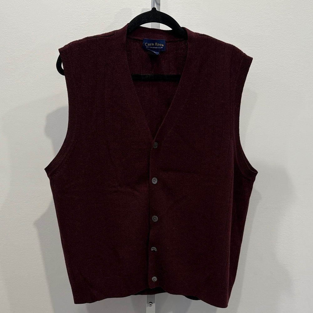 Club Room Maroon Sleeveless Button-Up Vest Men Size L Lambswool Vintage Y2K Knit